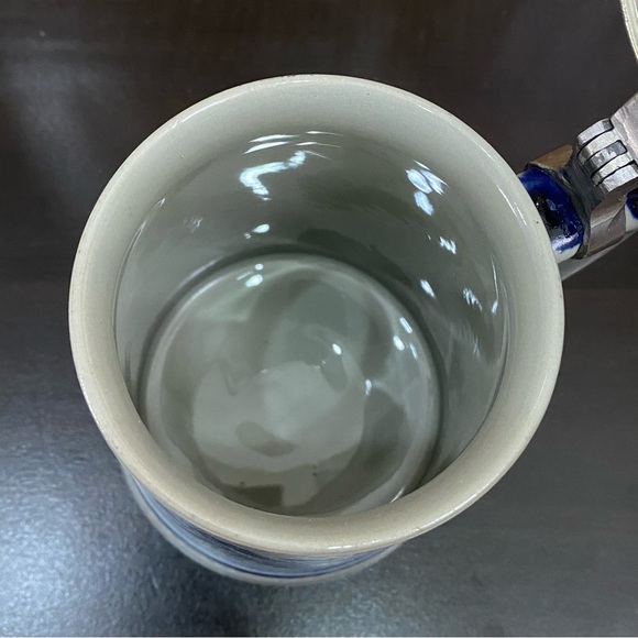 Vintage REIN ZINN 0.5L Blue & White German Stoneware Beer Stein Pewter Mug - Picture 11 of 14